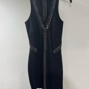 Haute Hippie Studded Zip Front Sleeveless Mini Dress XS Black Edgy Designer